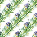 Seamless pattern with Beautiful flowers, Watercolor painting