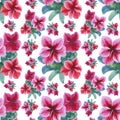 Seamless pattern with Beautiful flowers, Watercolor painting