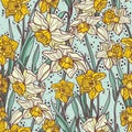 Seamless pattern with beautiful narcissus flowers in mosaic style Royalty Free Stock Photo