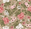 Seamless pattern. Beautiful blooming realistic isolated flowers. Vintage background Chamomile peony Wallpaper Vector Illustration