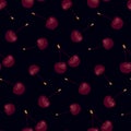 Seamless pattern with beauty cherries on black background. Royalty Free Stock Photo