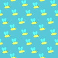 Seamless pattern with bee on the blue background , kids paper, wall paper, textile for children, insects ornament, simple