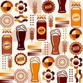 Seamless pattern with beer icons, geometric shapes Royalty Free Stock Photo