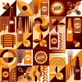 Seamless pattern with beer icons, geometric shapes Royalty Free Stock Photo