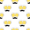 Seamless pattern with beer mug and mustache on the white background. Royalty Free Stock Photo