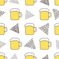 Seamless pattern with beer mug and triangles on the white background. Royalty Free Stock Photo