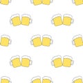 Seamless pattern with beer mugs on the white background. Royalty Free Stock Photo