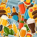 Seamless pattern with beer stickers and objects