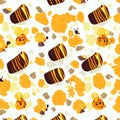 Seamless pattern with bees and honeycombs. Vector illustration. AI Generated