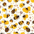 Seamless pattern with bees and honeycombs. Vector illustration. Generative AI
