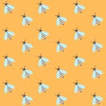 Seamless pattern with bees in yellow background