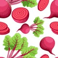 Seamless pattern beets with a bundle of leaves useful vegetables flat style fresh food illustration on white background web Royalty Free Stock Photo