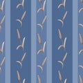 Seamless pattern of beige buds wild flowers on a dark blue background with blue vertical stripes. Watercolor Royalty Free Stock Photo