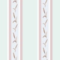 Seamless pattern of beige buds wild flowers on a light green background with blue and pink vertical stripes. Watercolor Royalty Free Stock Photo