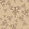 Seamless pattern beige color. Sea animal. Glaucus atlanticus. Sketch scratch board imitation.