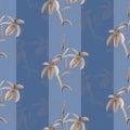 Seamless pattern beige flowers on a blue background with blue vertical stripes. Watercolor -1 Royalty Free Stock Photo