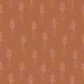 Seamless pattern of beige hand drawn branches with leaves-hearts in a bottles on a soft cocoa color background