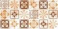 Seamless pattern with beige, pink, orange geometric ornaments. Old, antique square tile. Endless design for wall, floor Royalty Free Stock Photo