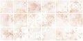 Seamless pattern with beige, pink, orange geometric ornaments. Old, antique square tile. Endless design for wall, floor Royalty Free Stock Photo