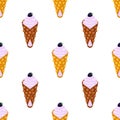 Seamless pattern of belgian, chinese waffles - yogurt, cream and blackberry