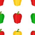 Seamless pattern of bell peppers. Red, green, yellow, sweet pepper Royalty Free Stock Photo