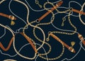 Seamless pattern with belts, chain, braid, Golden Key and pearls. Baroque print with jewelry elements. fabric design