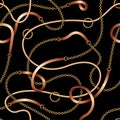 Seamless pattern with belts, chains and rope on black background