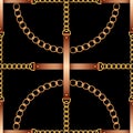 Seamless pattern with belts, chains and rope on black background