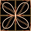 Seamless pattern with belts, chains and rope on black background