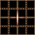 Seamless pattern with belts, chains and rope on black background