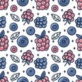 Seamless pattern with berries. Vector background with blueberries, raspberries and blackberries