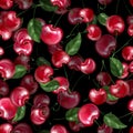 Seamless pattern berry cherry and leaves