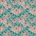Seamless pattern with beutiful peonies in hand drawn style