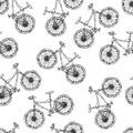 Seamless Pattern of Bicycles. Endless Bike Background. Realistic Hand Drawn Illustration. Savoyar Doodle Style. Royalty Free Stock Photo