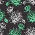 Seamless pattern with big flowers on dark background