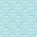 Seamless Pattern Big Graphic Umbrellas Raindrops Blue And White