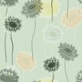 Seamless pattern of big gray, yellow, orange flowers on a light green background. Watercolor Royalty Free Stock Photo