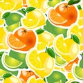 Seamless pattern with big lemon, orange, lime with slices. Fruit isolated on a white background Royalty Free Stock Photo