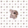 Seamless pattern with a big rabbit face, small ranunculus flowers and with circles