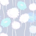 Seamless pattern of big wild blue and white flowers on a light gray background. Watercolor Royalty Free Stock Photo