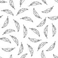 Seamless pattern with bird feathers. Hand drawn vector feathers. Nature Background for Textile, Wallpaper, Wrapping, scrapbooking Royalty Free Stock Photo