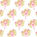 Seamless pattern with birdhouse and flowers. Vector illustration . Flat hand drawn sil.