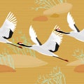 Seamless pattern with birds. Crane. Heron. Japanese pattern. Ornament with oriental motifs. Vector. Royalty Free Stock Photo