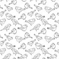 1570 birds, seamless pattern with birds` drawings, linear image, monochrome colors