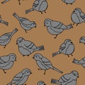 1572 birds, seamless pattern with birds drawings, linear image, monochrome colors