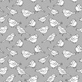 1573 birds. seamless pattern with birds drawings, linear image, monochrome colors