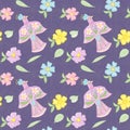 Seamless pattern with the birds, flowers and leaves, scrapbooking paper, background, wall paper