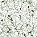 Seamless pattern. Birds sit on branches of a tree or shrub Royalty Free Stock Photo