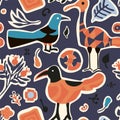 Seamless pattern with birds stickers Vector.