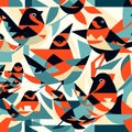 Seamless pattern with birds in the style of cubism. generative AI